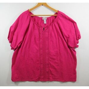 Catherines Crochet Pleated Top Plus Size 4X Dark Pink Ruffle Short Sleeve